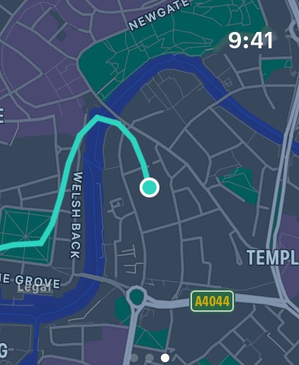 Live Ride's route map on Apple Watch showing the ride so far and the rider's position.